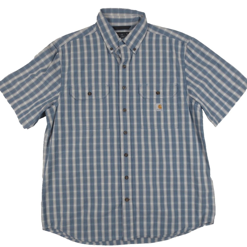 Carhartt Shirt Mens Large Tall Plaid Loose Fit Midweight Chambray S/S Button Up